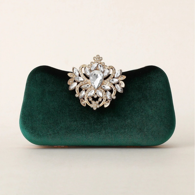 Luxury Bags Collection - Donkergroene fluwelen clutch tas luxe strass