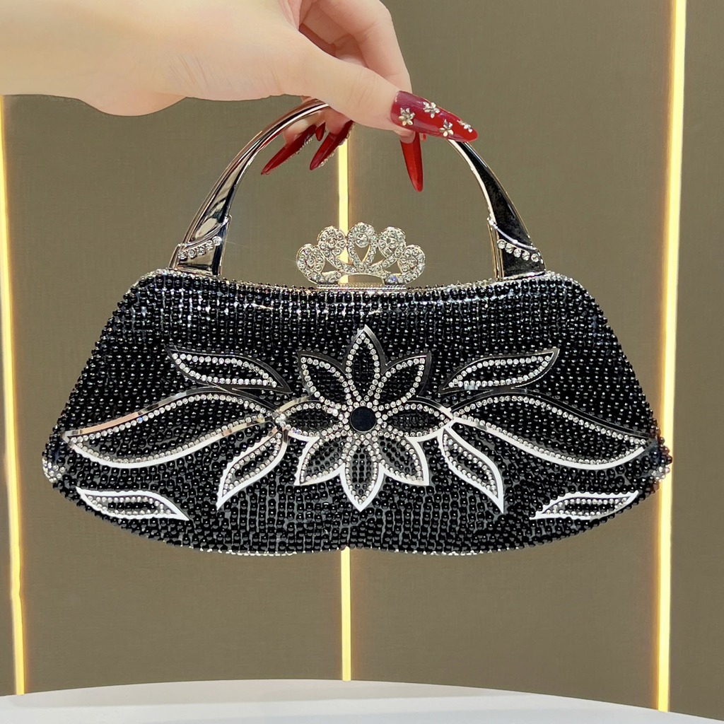Structured Handbag Top Handle - Avondclutch, gestructureerde feesttas, parel- en strass-tas,