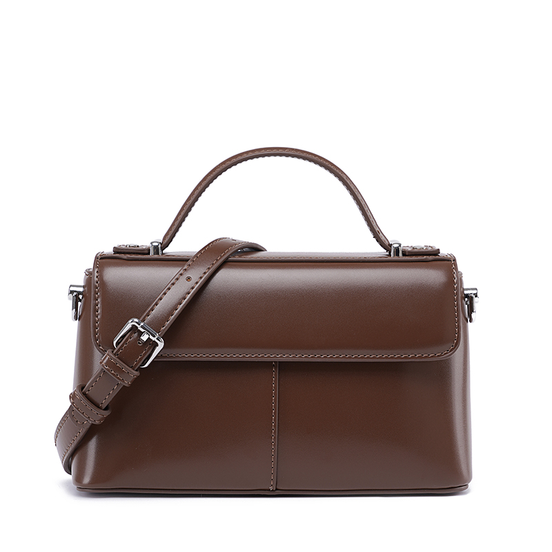 Structured Handbag Top Handle - Dames handtas van bruin leer met