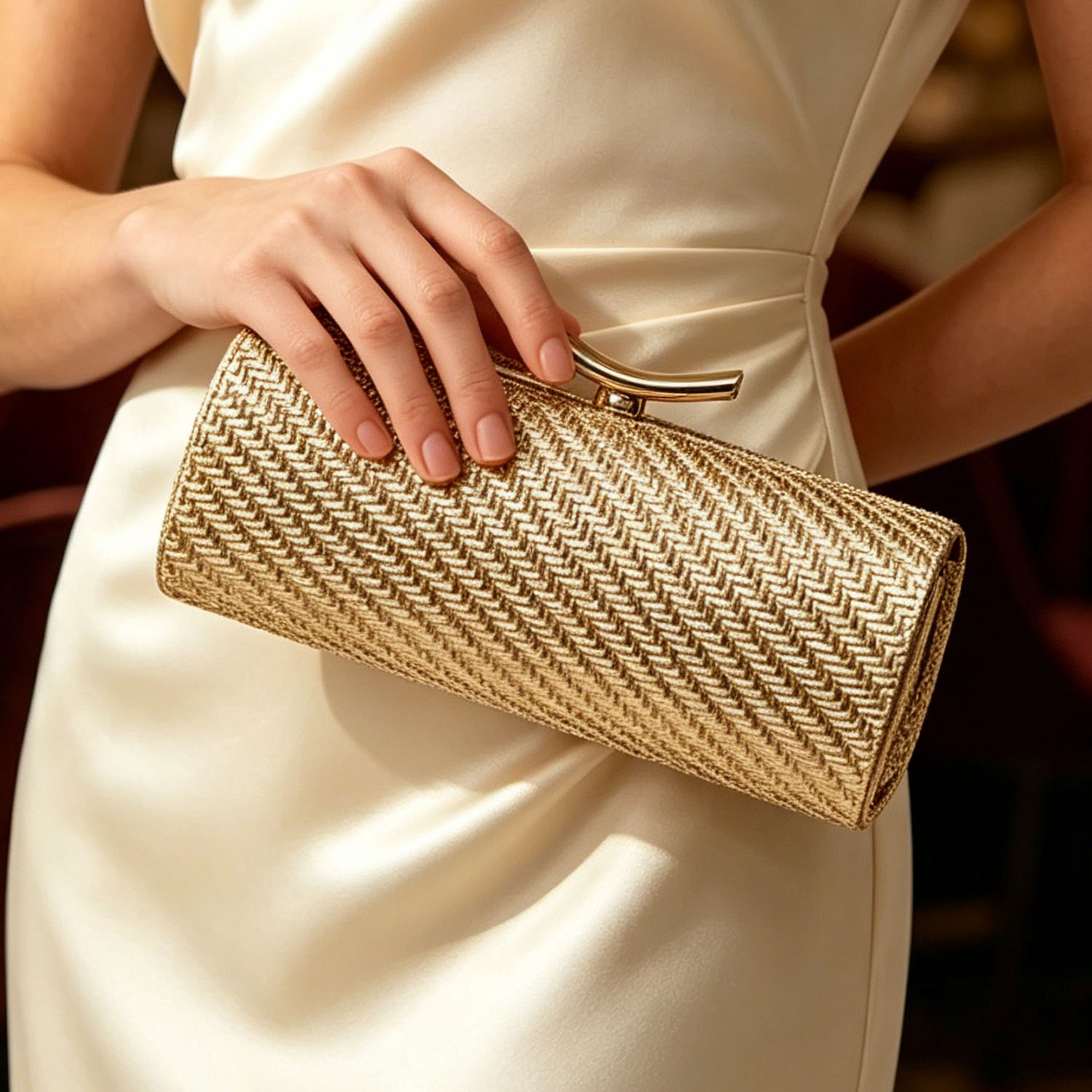 Luxury Bags Collection - Geweven cilindervormige damesavondtas, luxe effenkleurige handtas,