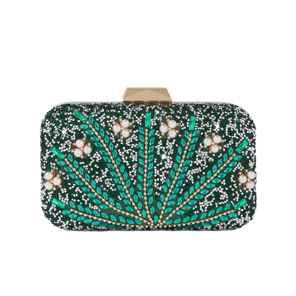 Luxury Bags Green - Luxe groene avondtasje met strass- en