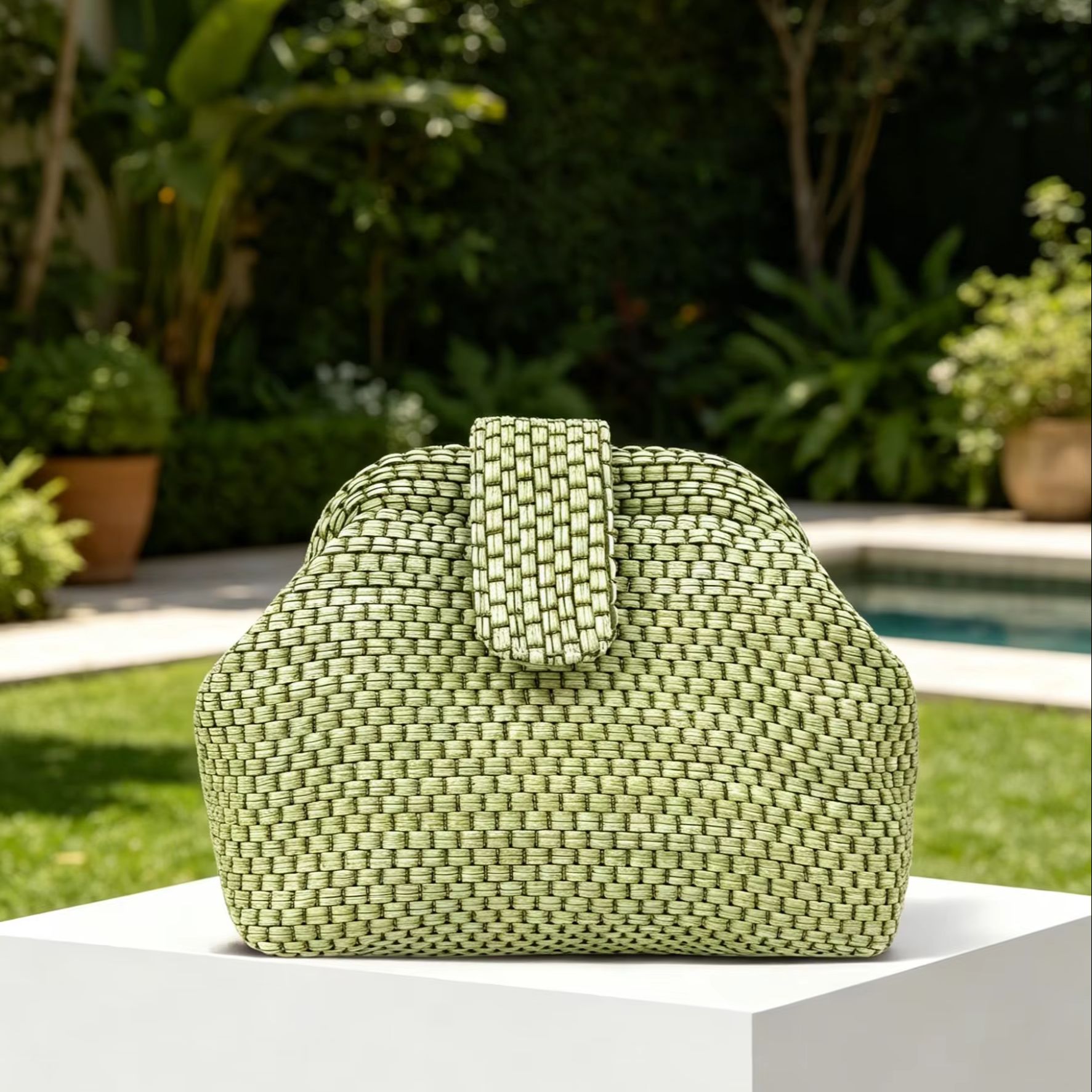 Luxury Bags Green - Lichtgroene clutch in Franse stijl, handgeweven,