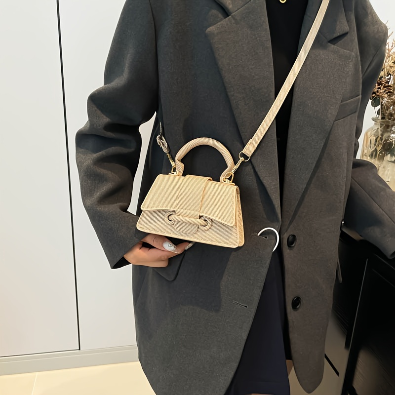 Structured Handbag Top Handle - Damesmode geweven mini-handtas, elegante gestructureerde crossbody-tas