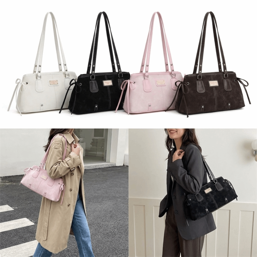 Structured Handbag Top Handle - Minimalistische handtas van kunstleer met ritssluiting,