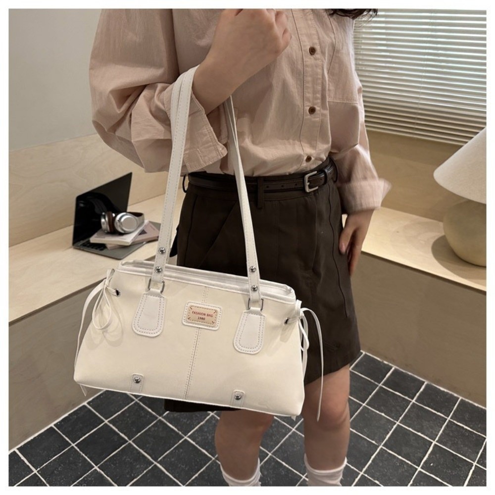 Structured Handbag Top Handle - Koreaanse stijl kunstleren handtas met rits,