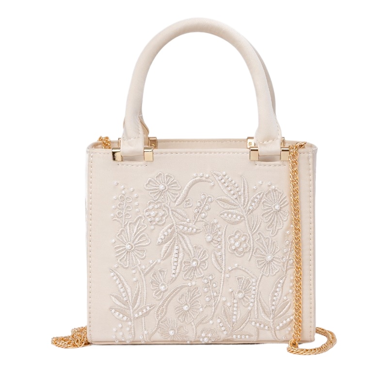 Structured Handbag Top Handle - Geborduurde parelhandtas Vintage elegante gestructureerde schoudertas