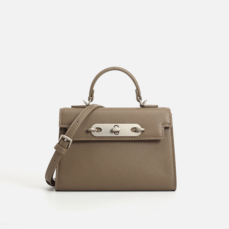Structured Handbag Top Handle - Dames handtas van taupe saffiano leer,
