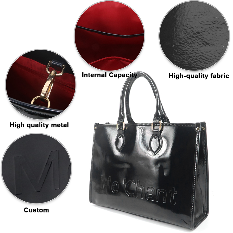 Dames zwarte glanzende laklere - Structured Handbag Top Handle recensie en prijs